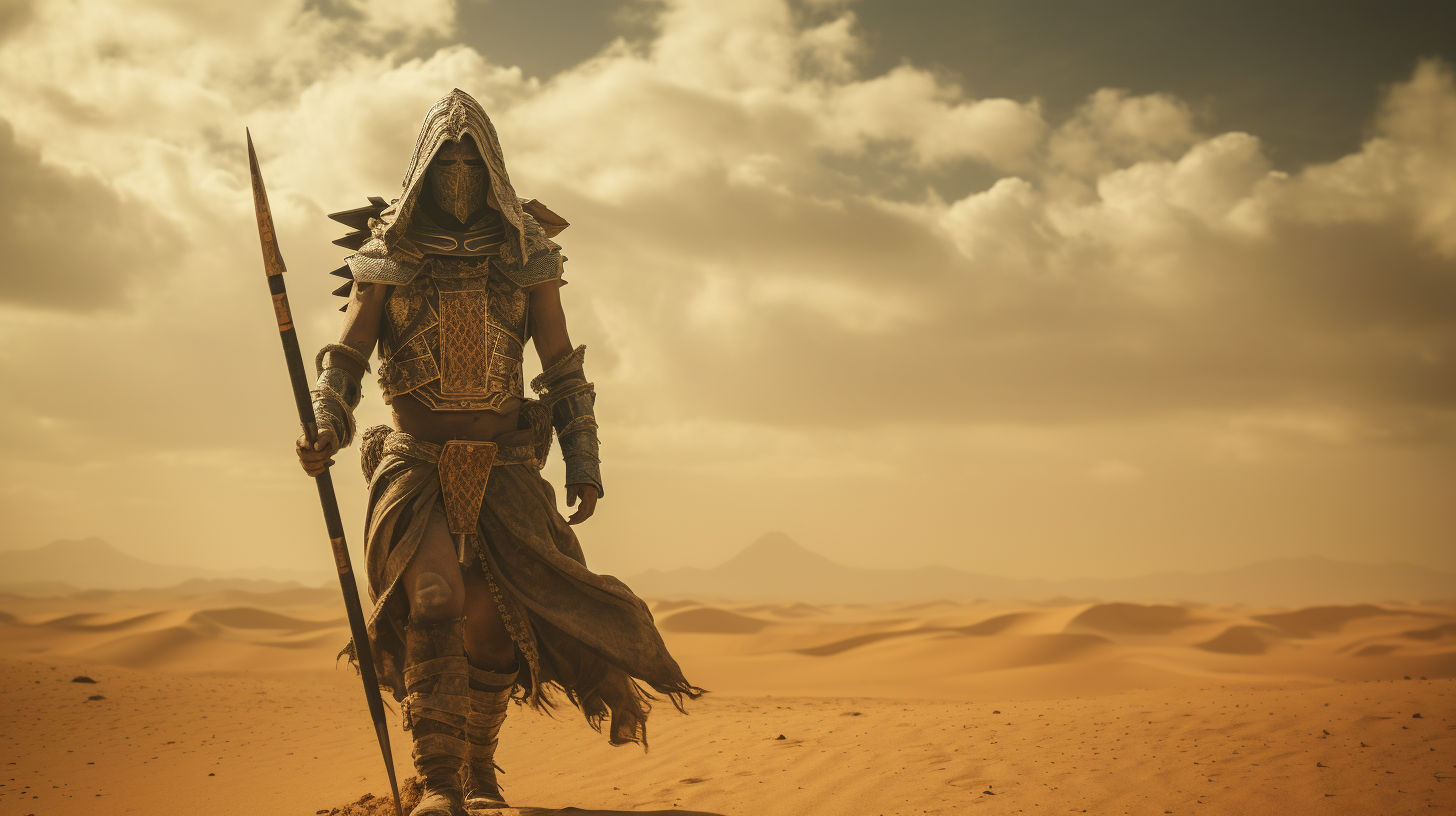 Egyptian warrior in a sandy desert