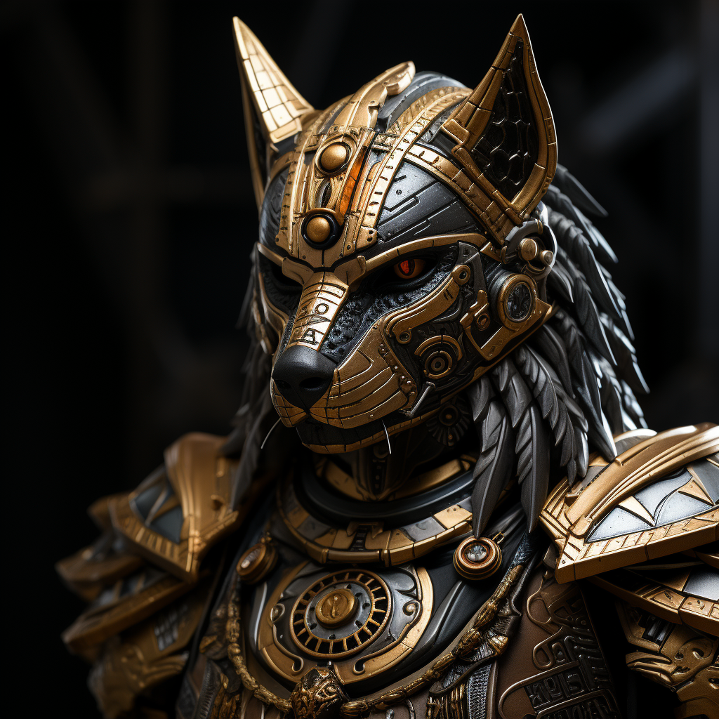 Egyptian wolf warrior in black and gold armor