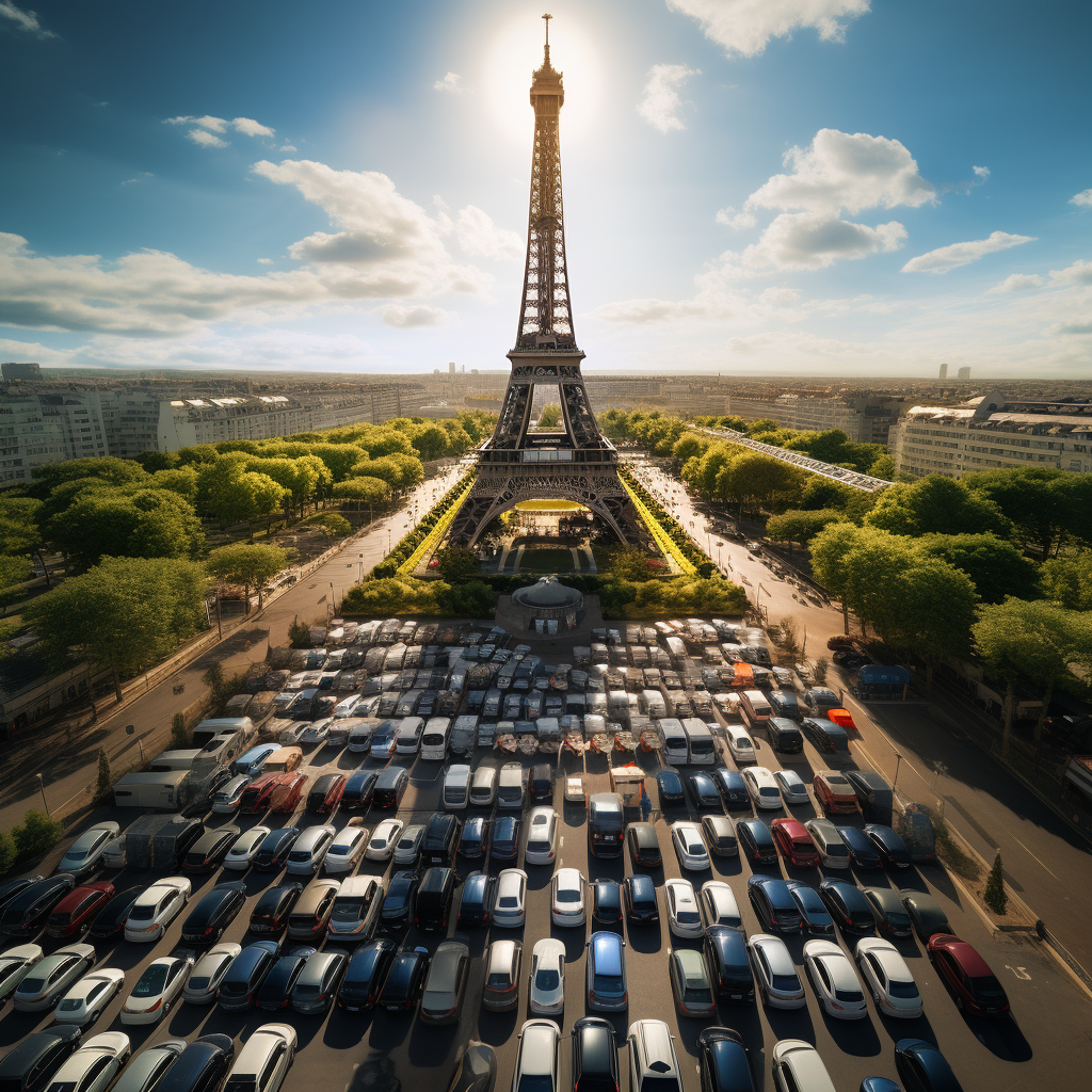 Eifel Tower surrounded by parking lots