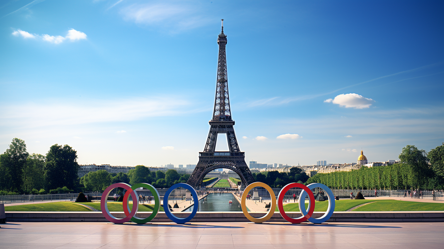 Eifel Tower in Paris with Olympic Game Athletes