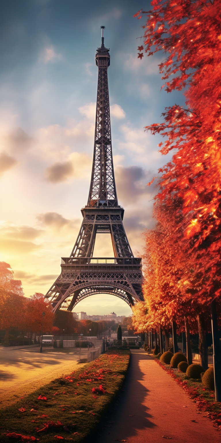 Vibrant Eiffel Tower Sunset in Autumn