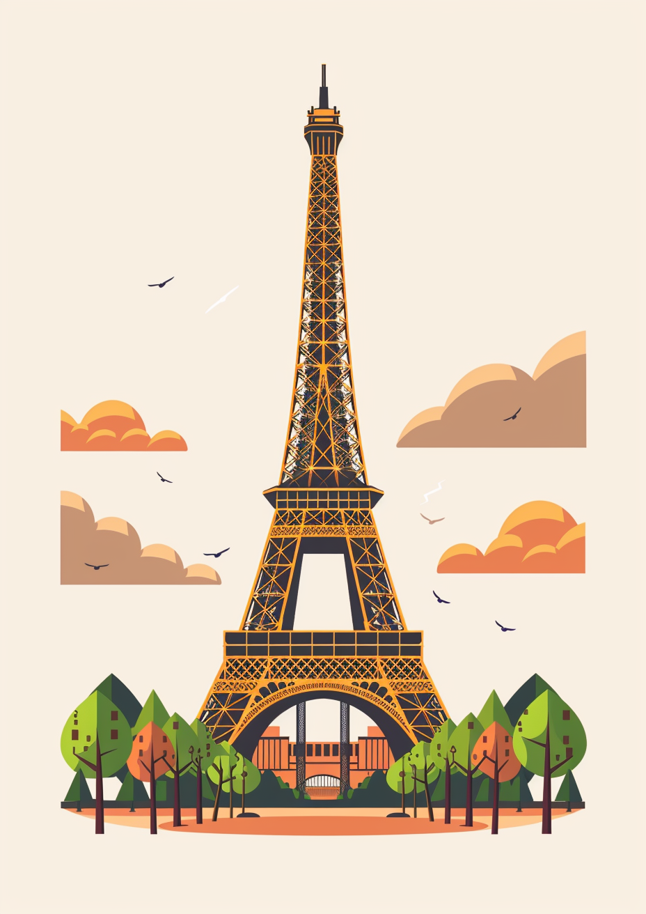 Eiffel Tower Flat Illustration Art