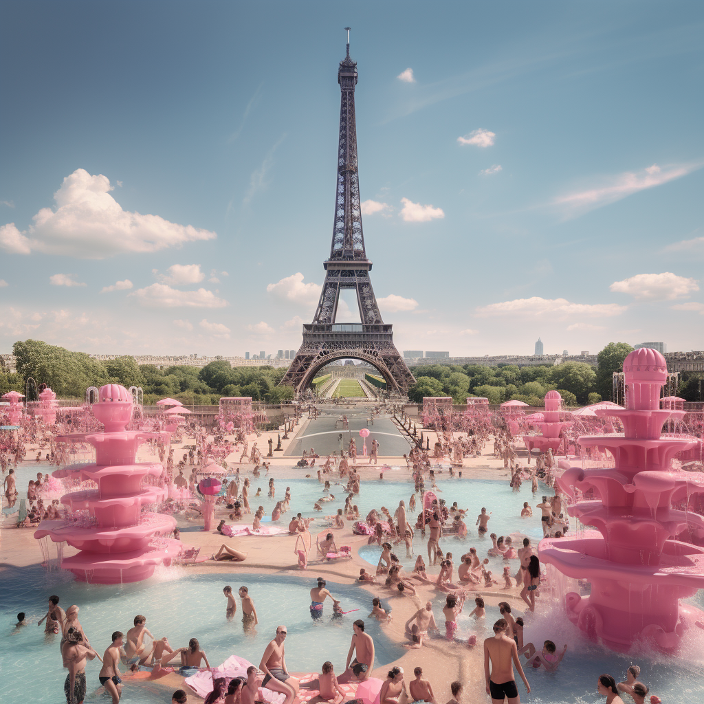 Eiffel Tower Pool Party with Pink Slides