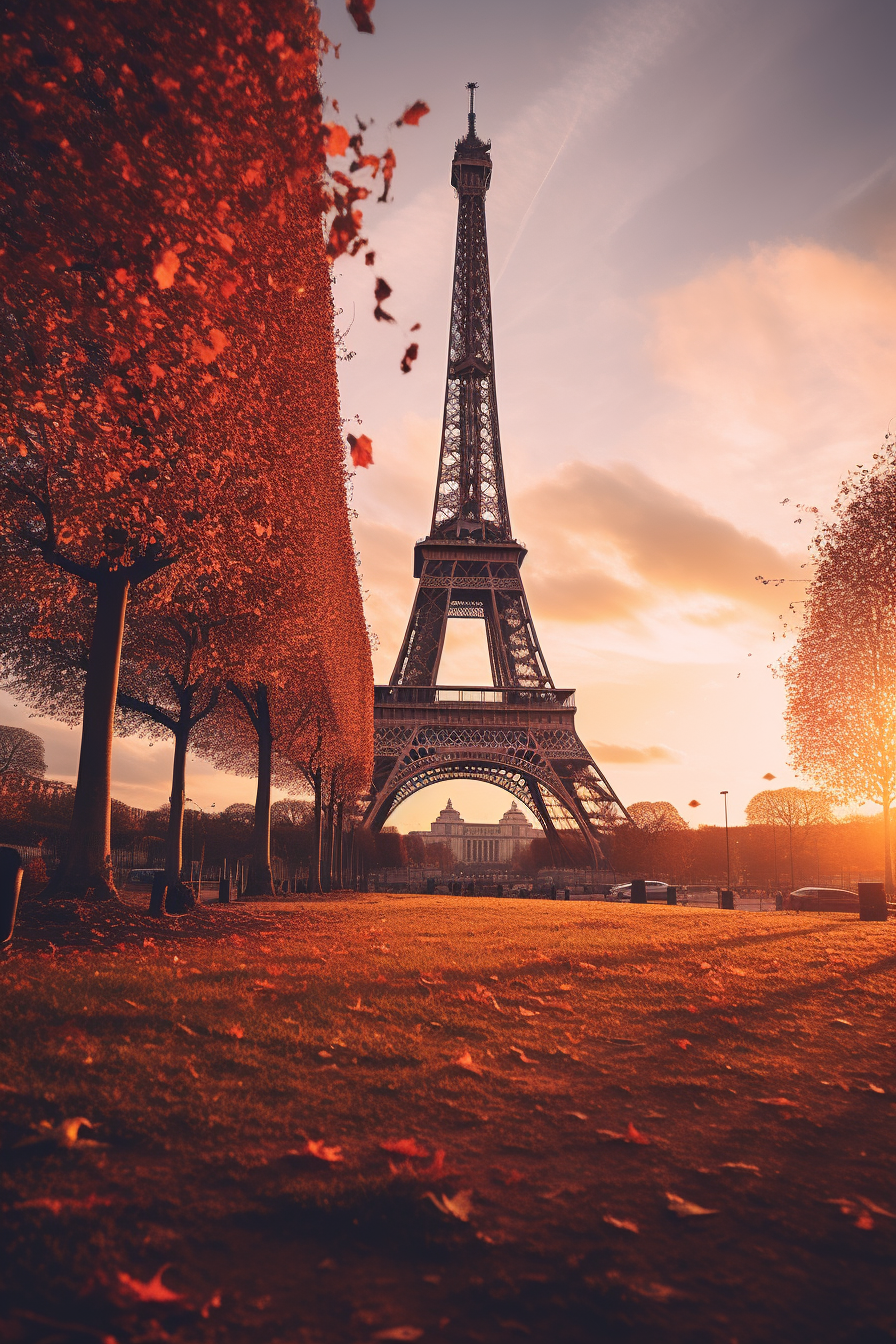 Beautiful Eiffel Tower sunset in autumn