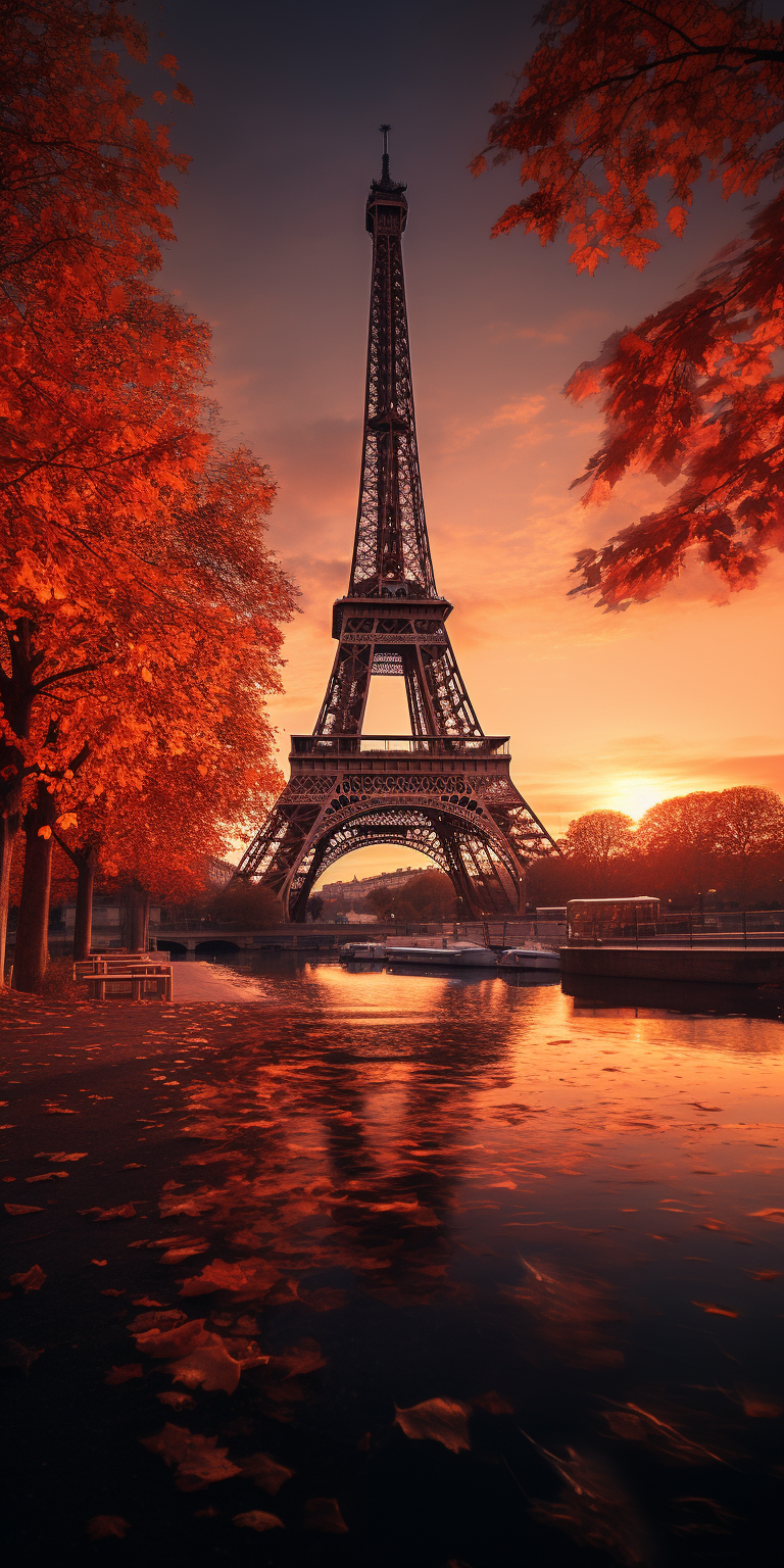 Eiffel Tower at autumn sunset