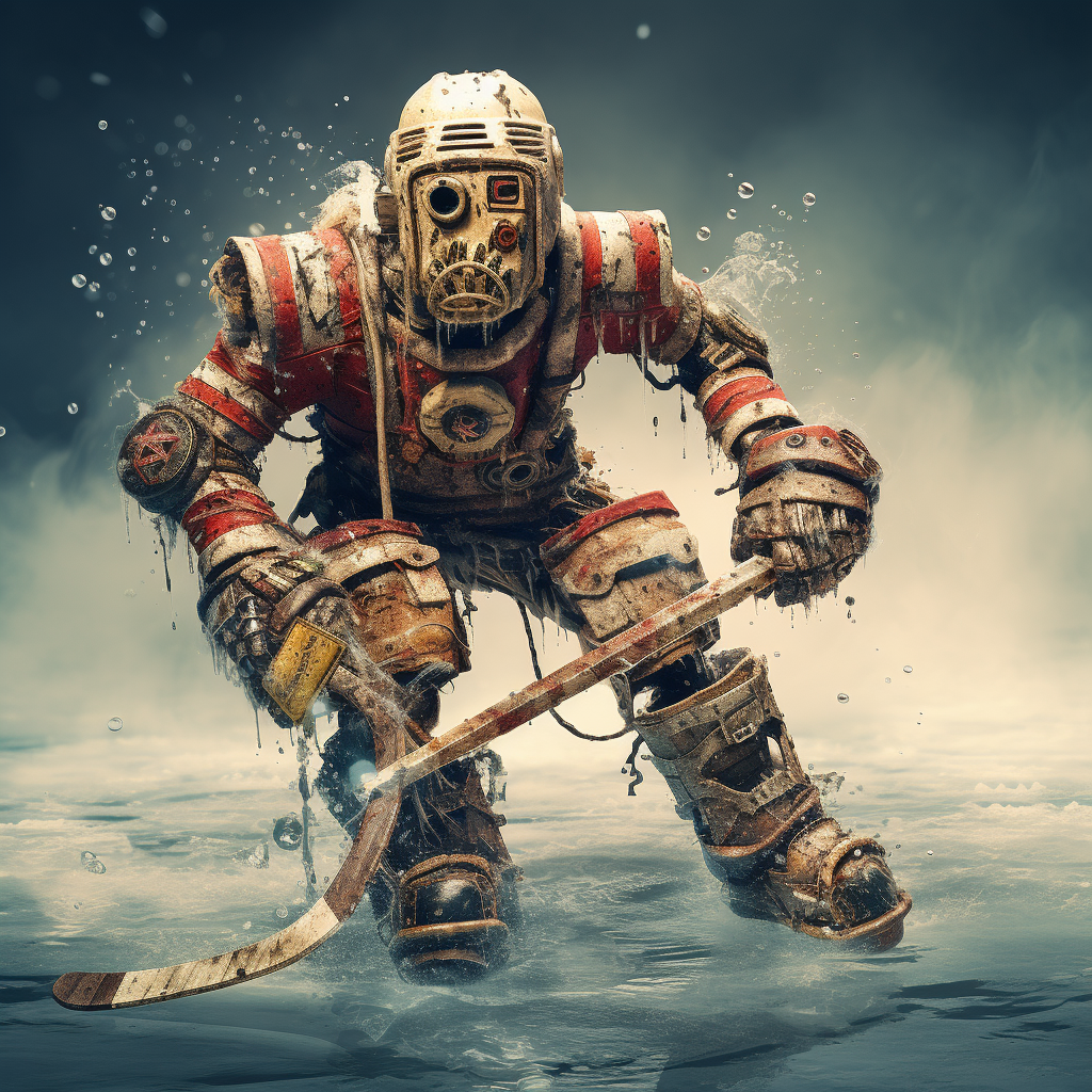 Unique eight-armed hockey player photo