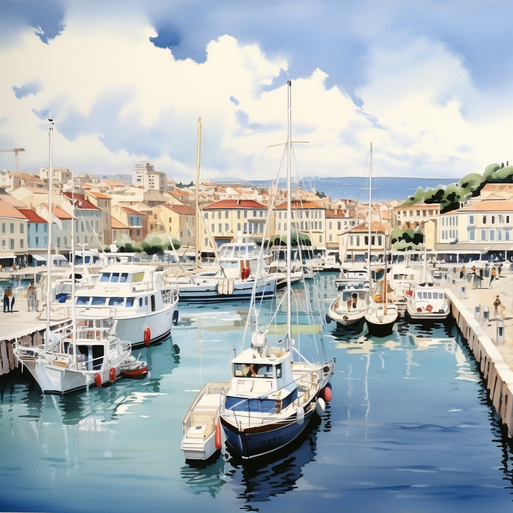 Eizin Suzuki style Toulon Port illustration