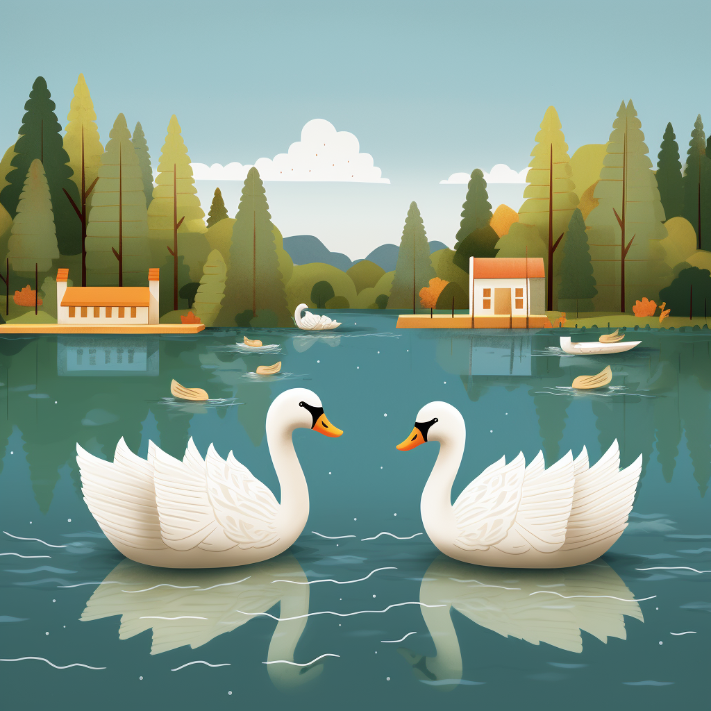 Illustration of swan-shaped paddle boats on El Estero Lake