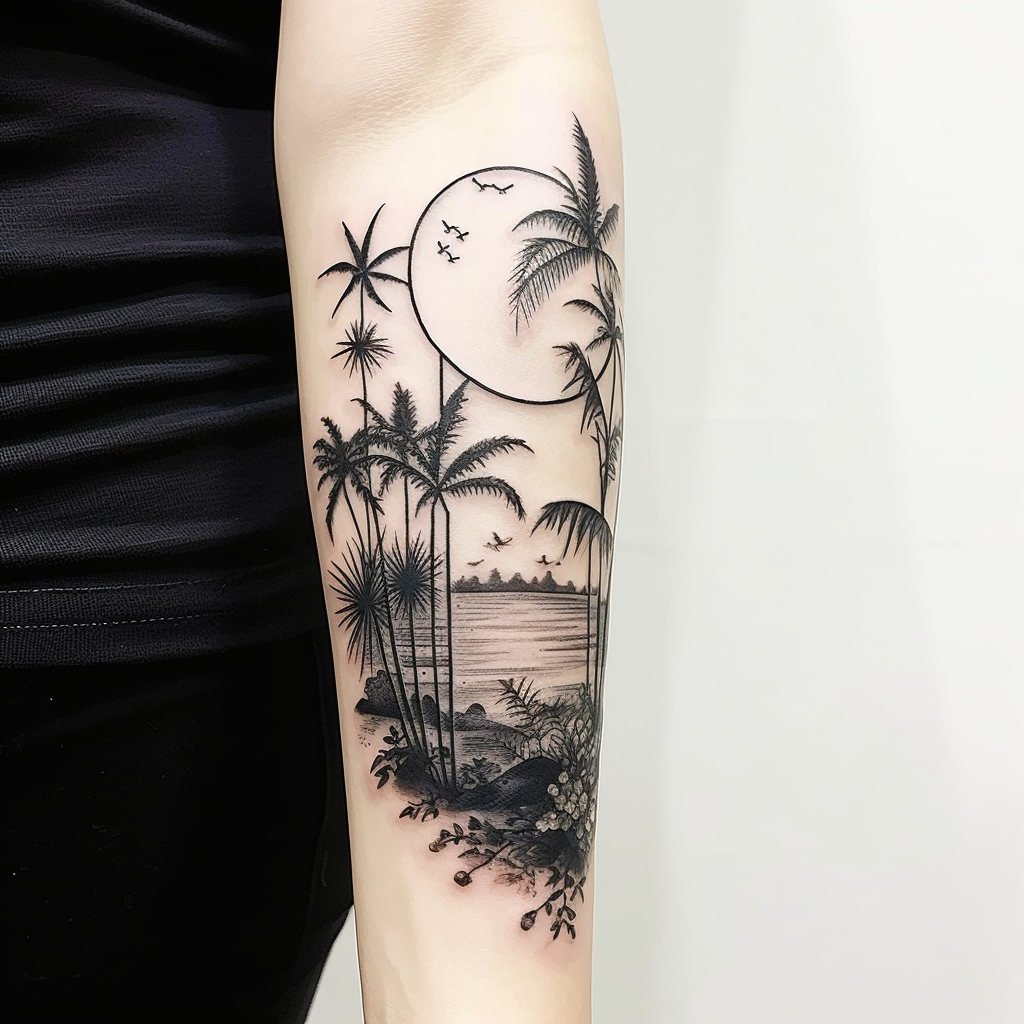 Beautiful elbow tattoo design in nature