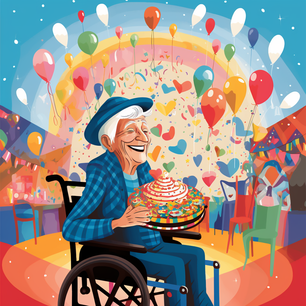 Elderly Smiling Person with Party Cake Candles