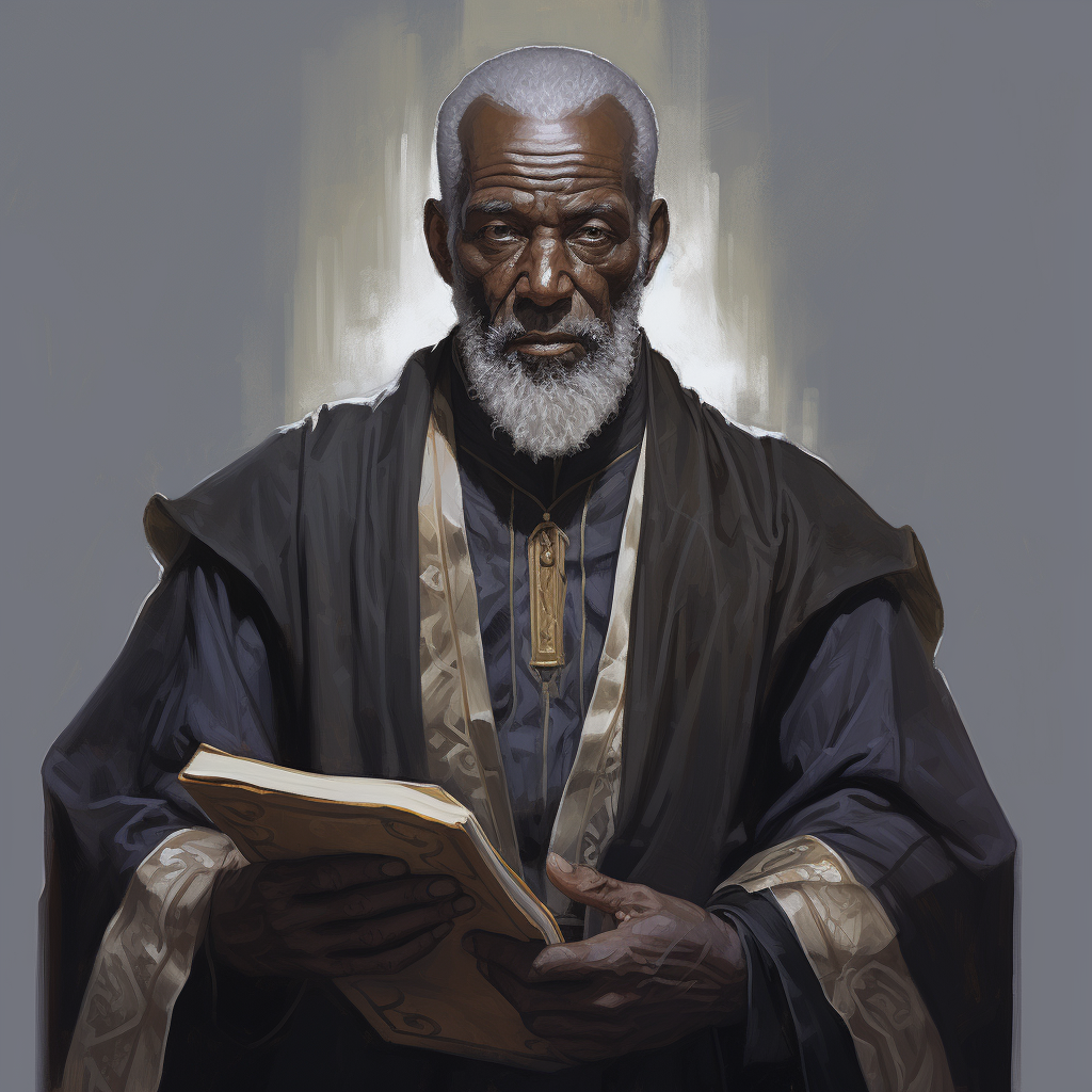 Elder Elf with Dark Skin and Priest Robes