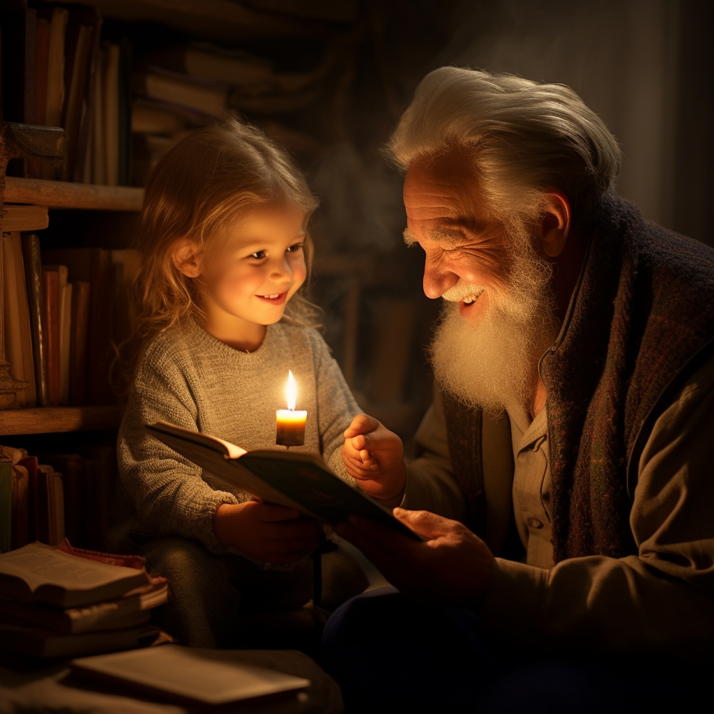 Elder storytelling with mesmerized child