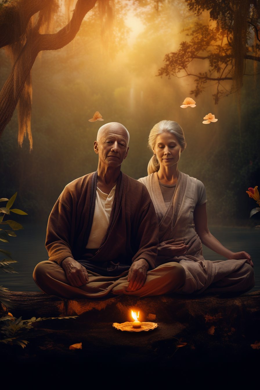 Elderly couple meditating for good mental health.