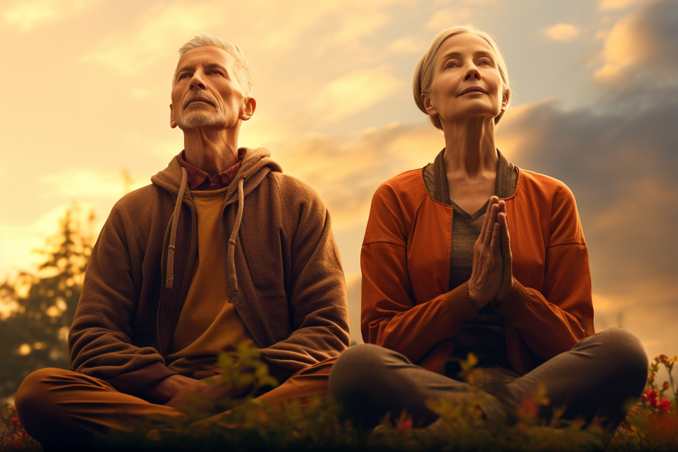 Elderly couple practicing mindful meditation