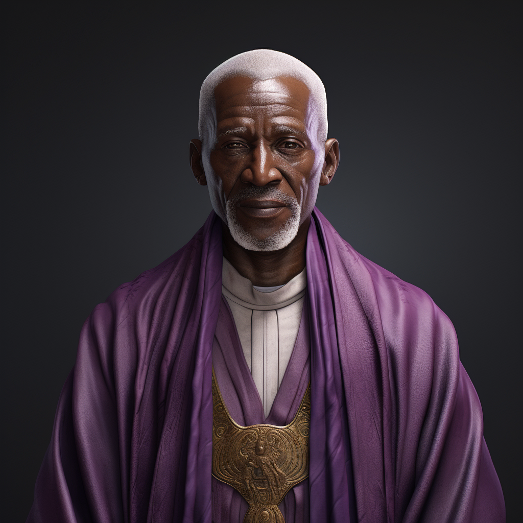 Elderly Elf Male Dark Skin Purple Priest Robes