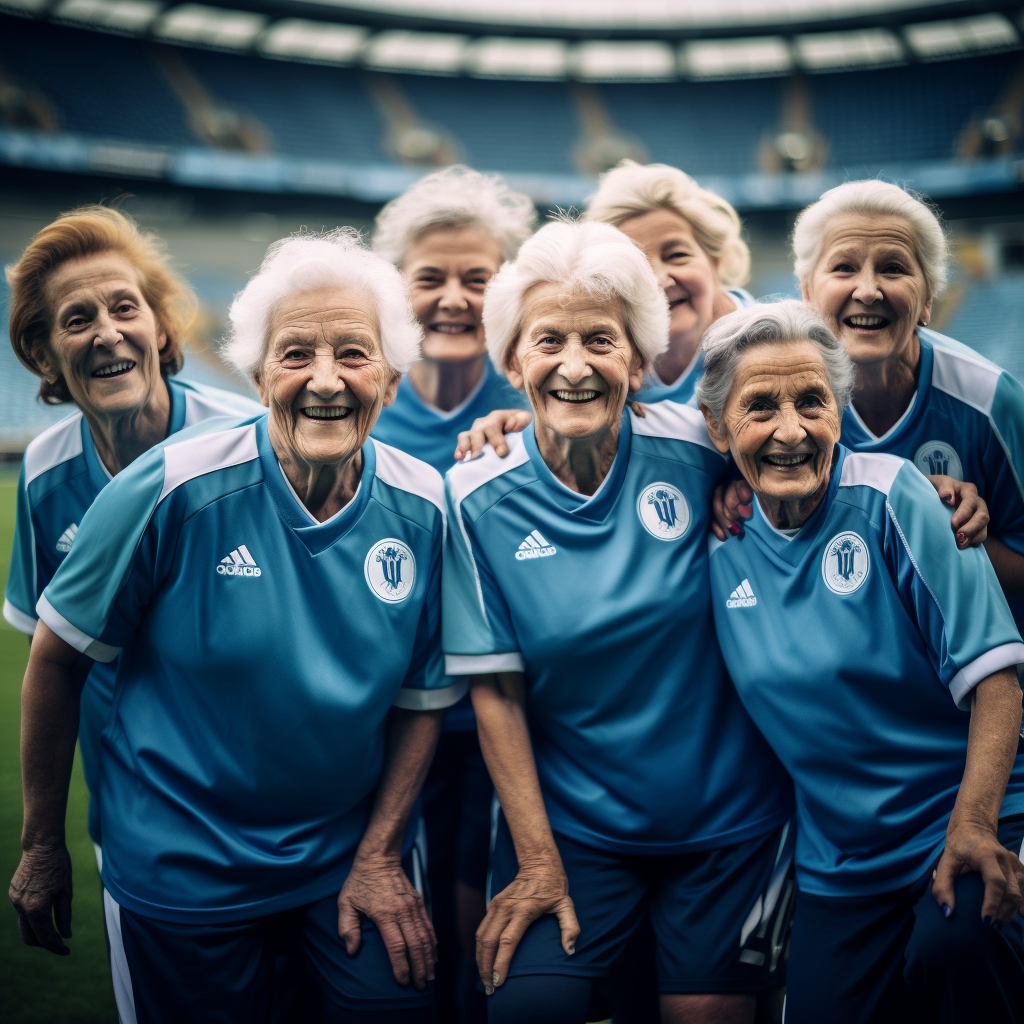 Elderly female football team in stadium