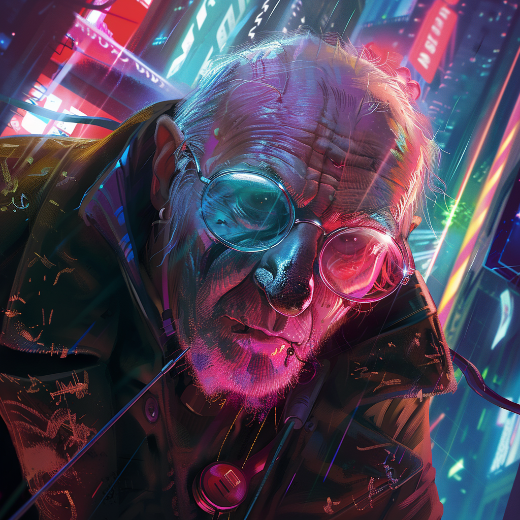 Elderly Man in Cyberpunk Universe