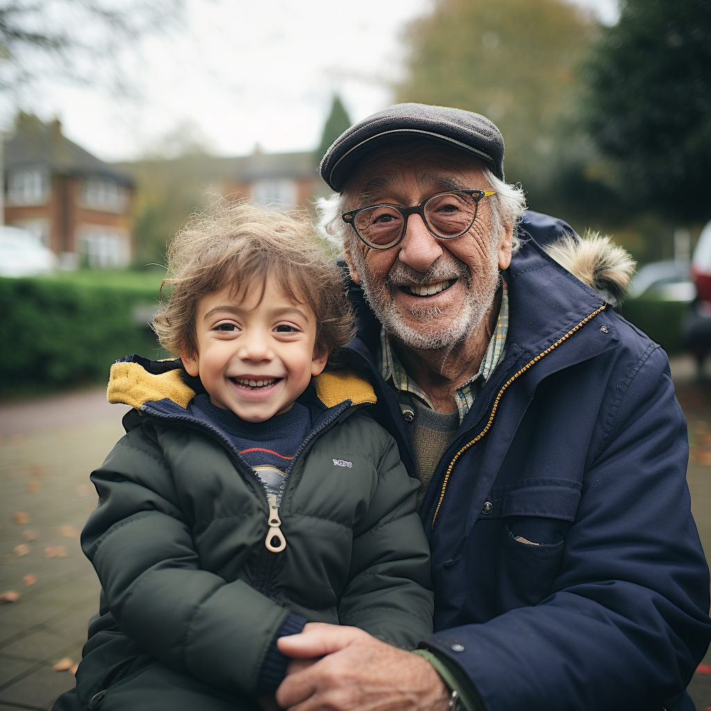 Elderly man bonding with grandson in the park