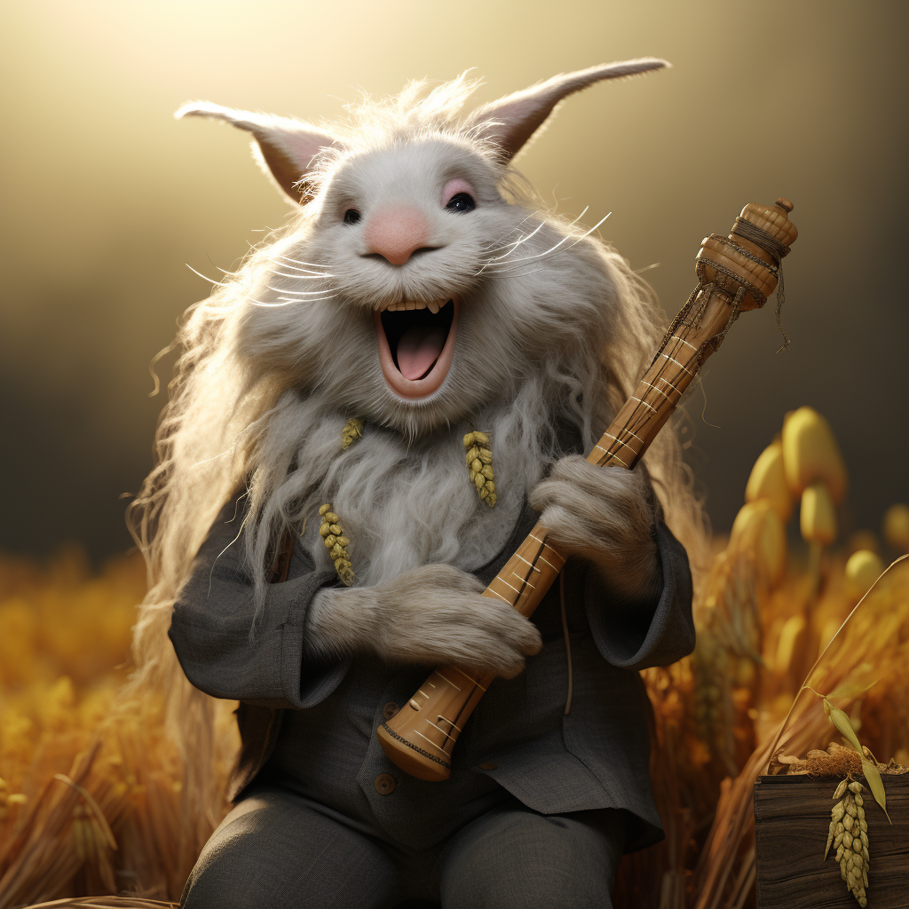 Elderly rabbit playing the banjo