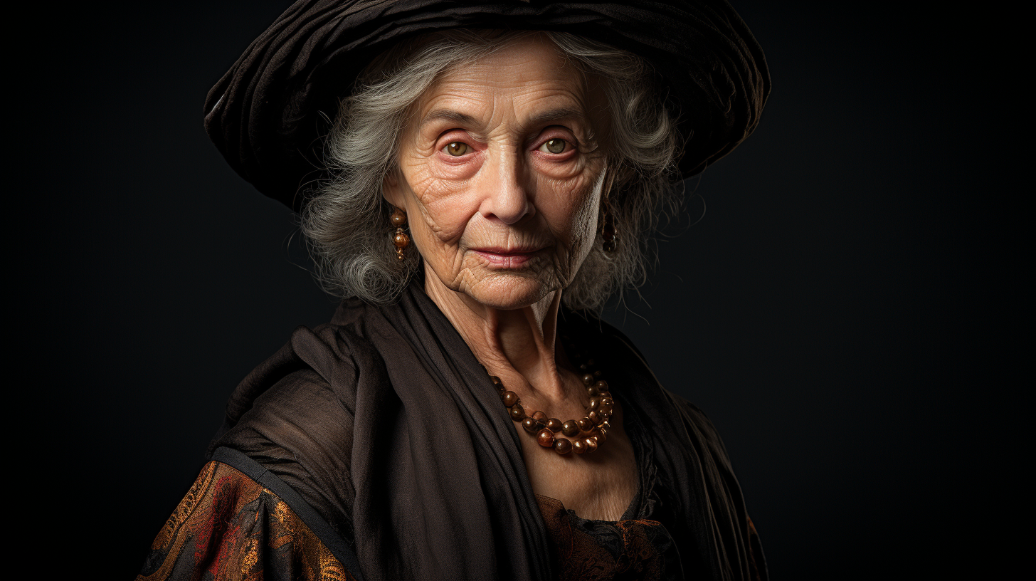 Elegant elder courtesan in Rembrandt style