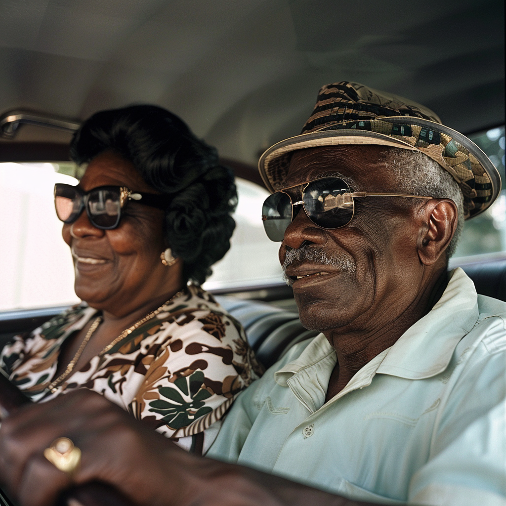 Elderly Black Couple Driving Car