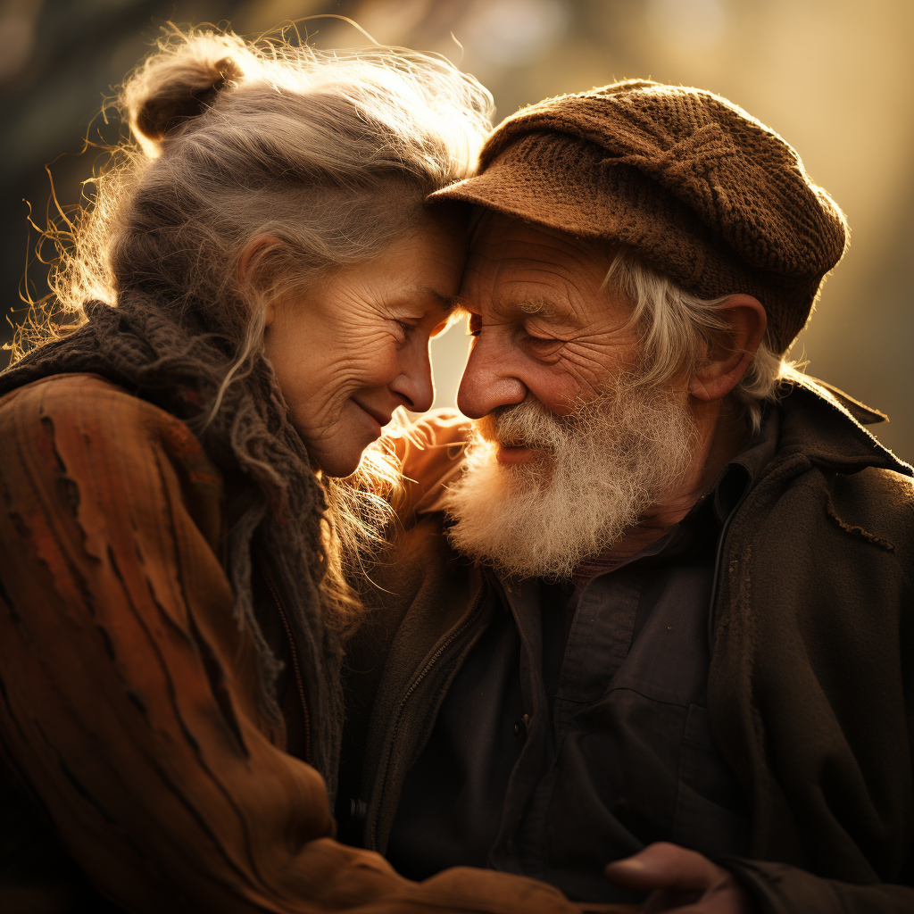 Detailed Emotional Portrait of Elderly Couple in Magical World