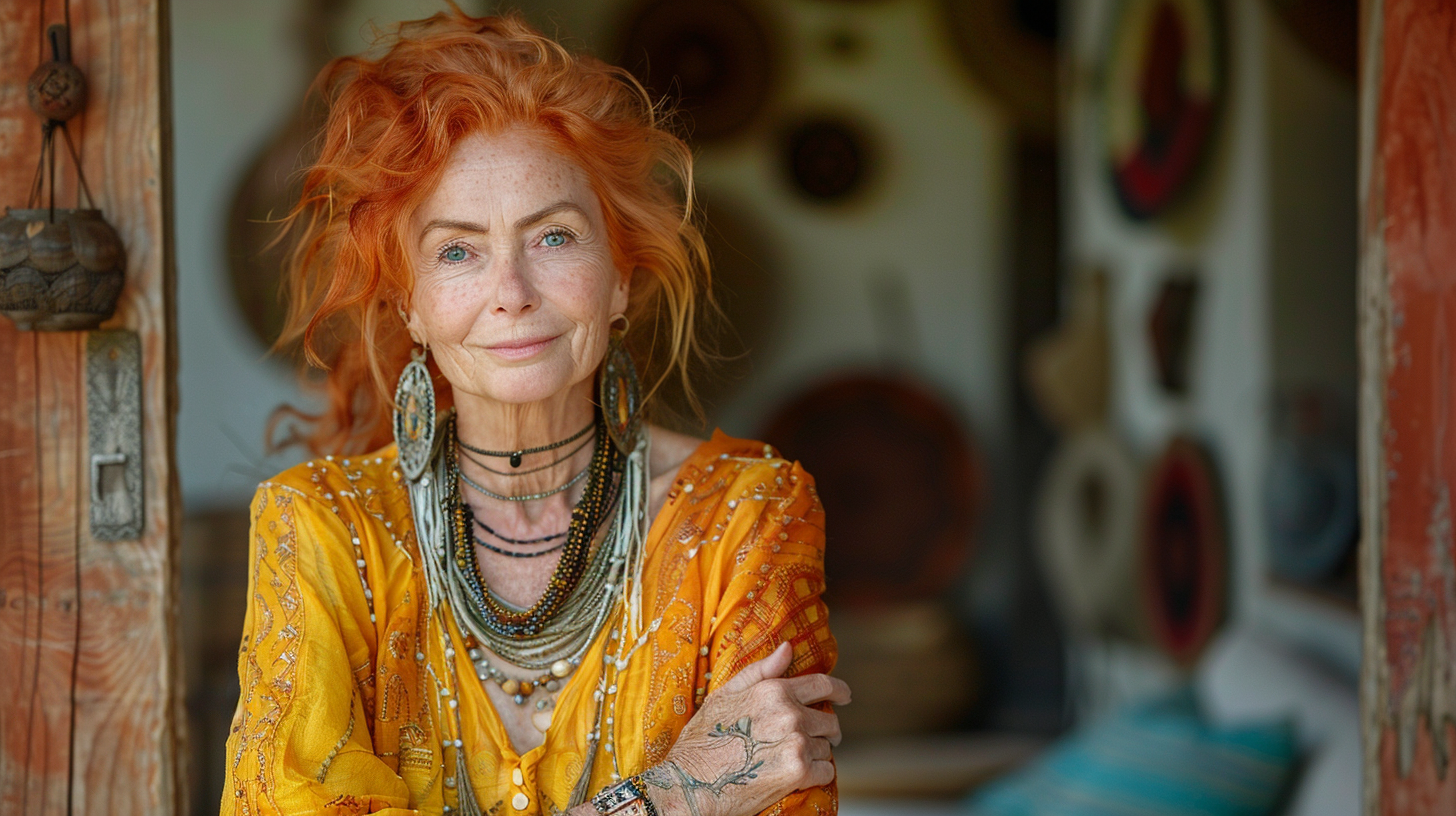 Ginger-haired woman portrait in warm colors