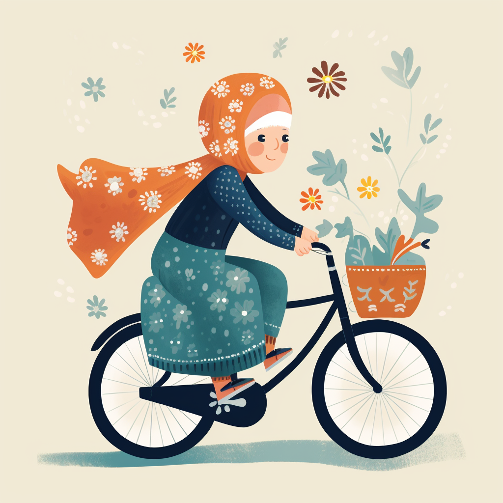 Scandi Style Elderly Lady on Bicycle