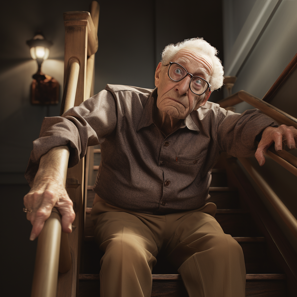 Elderly man using stair chair lift