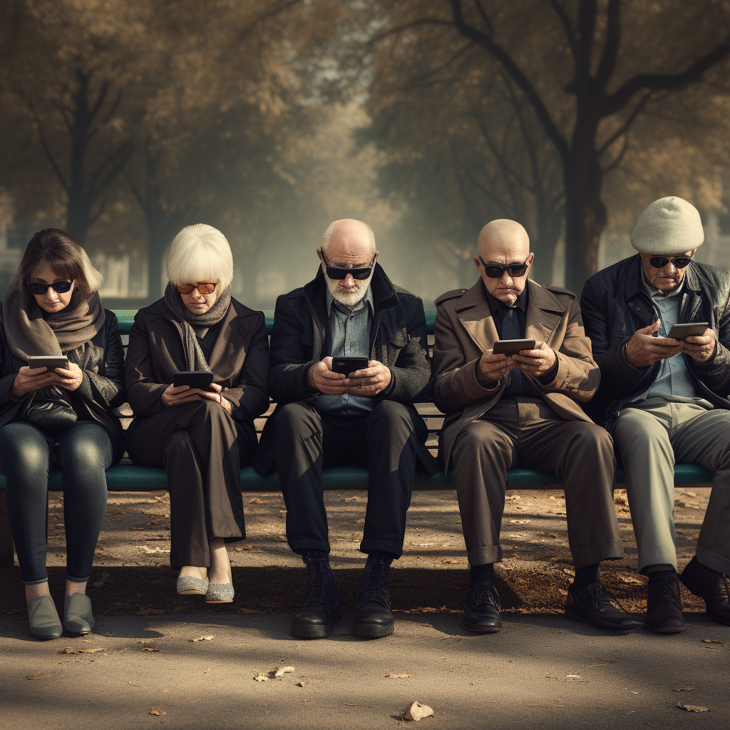 Old people using mobile phones in the park