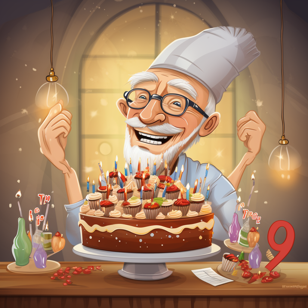 Elderly person with party hat and cake