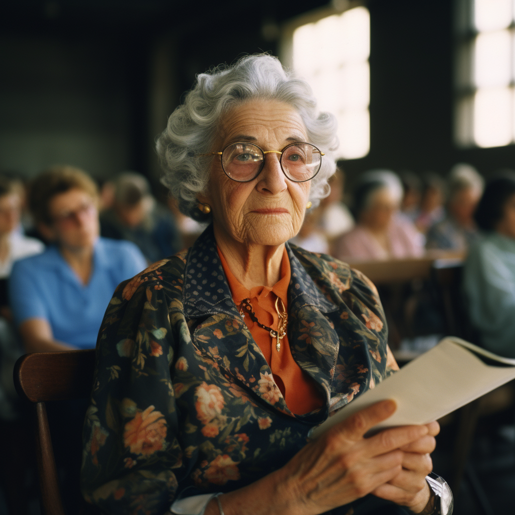 Elderly woman teaching art class