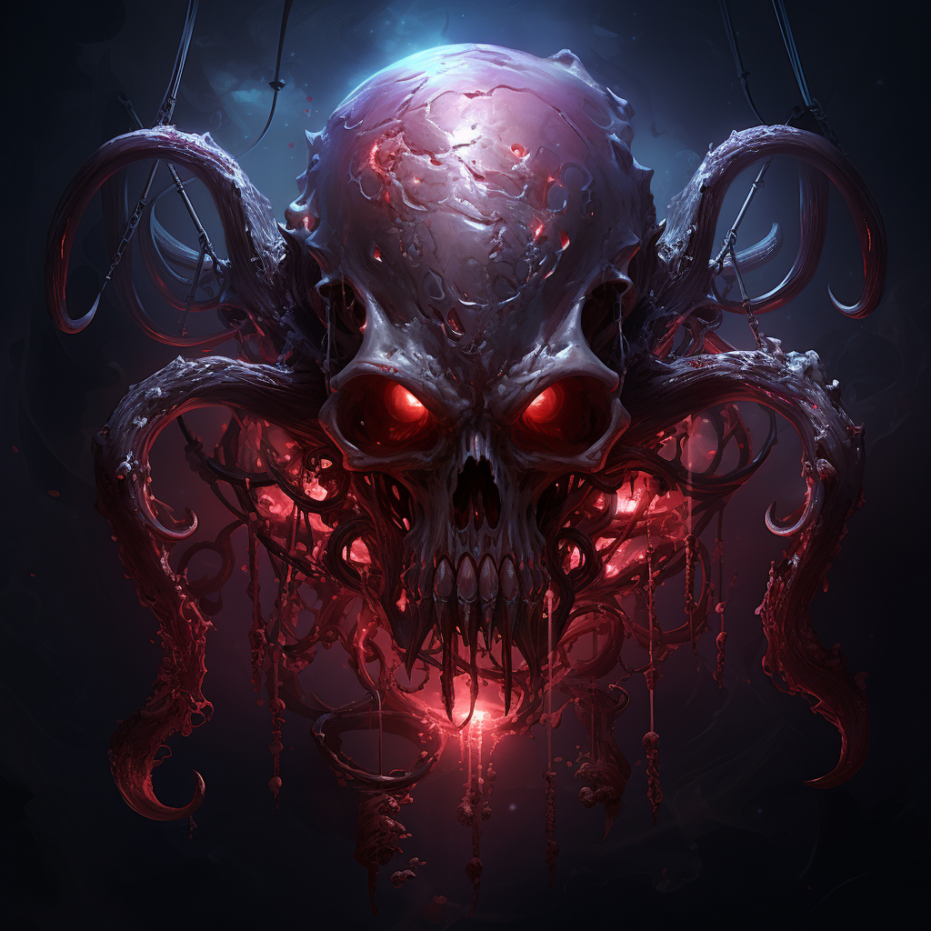 Eldritch creature skull with tentacles under dark red lighting