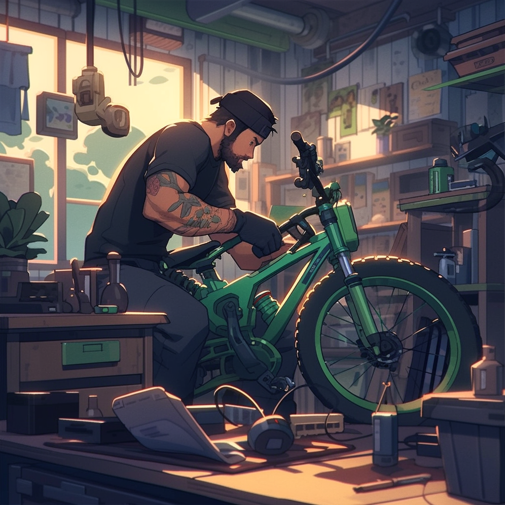 Skilled mechanic repairing electric bike