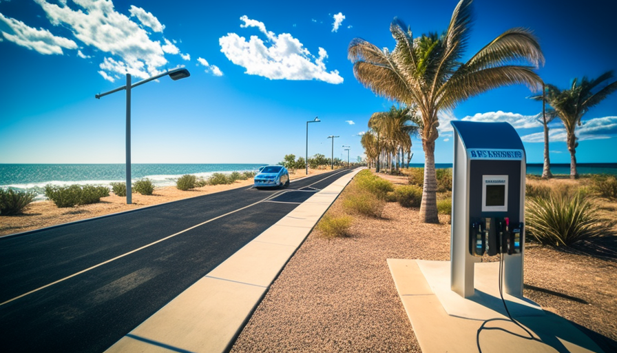 Futuristic electric car charger by the beach