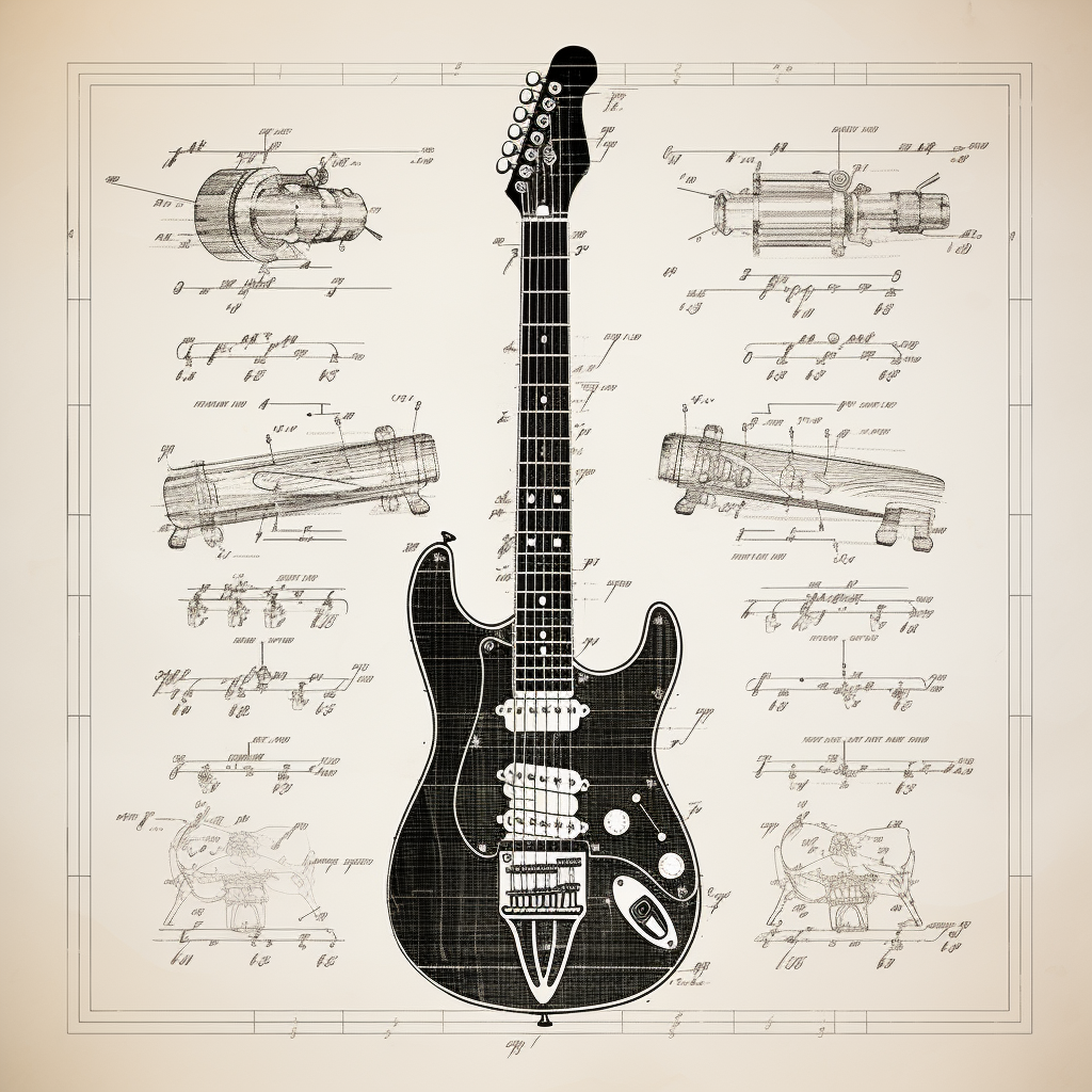 Vintage electric guitar blueprint diagram