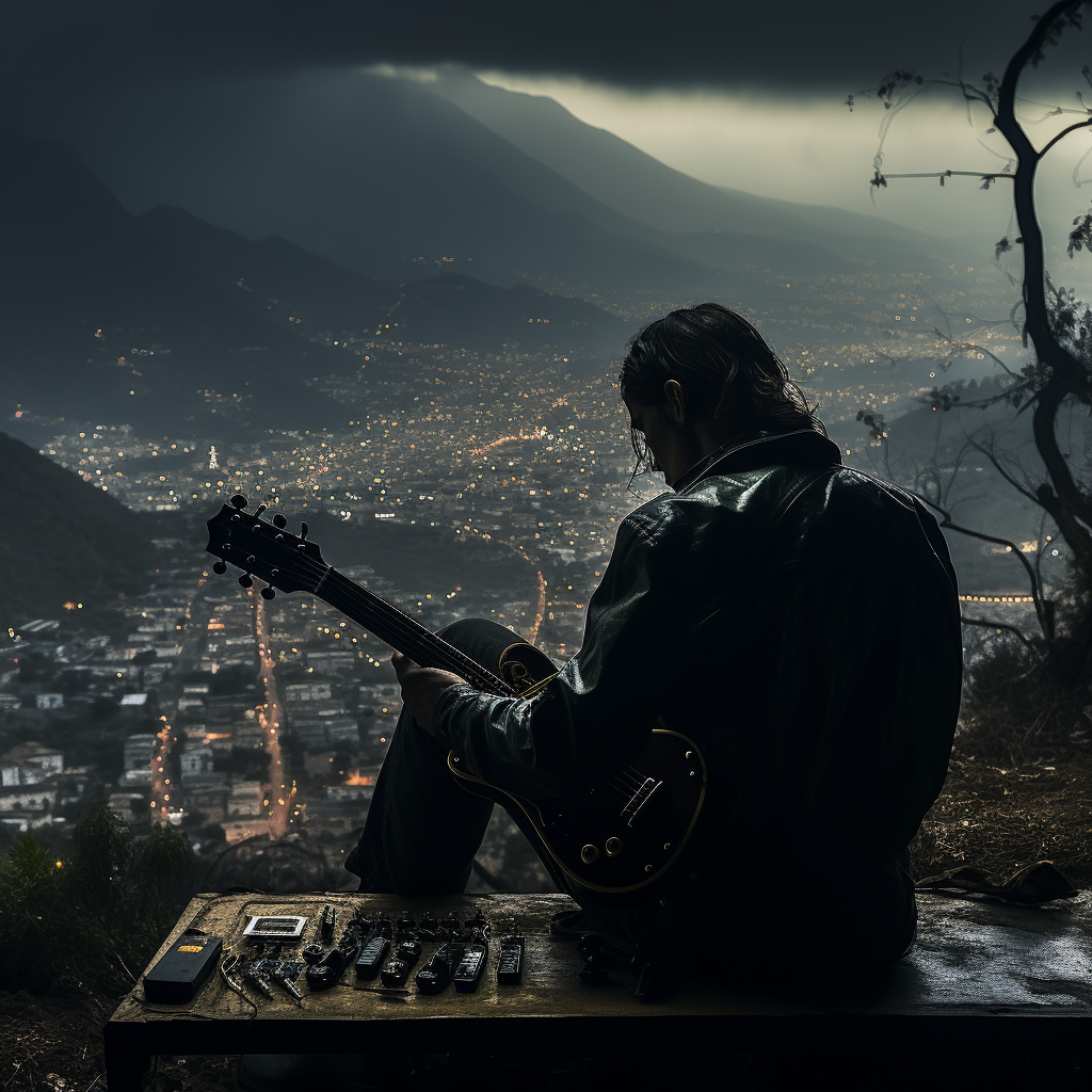 Electric guitar in Monterrey Mexico mountains