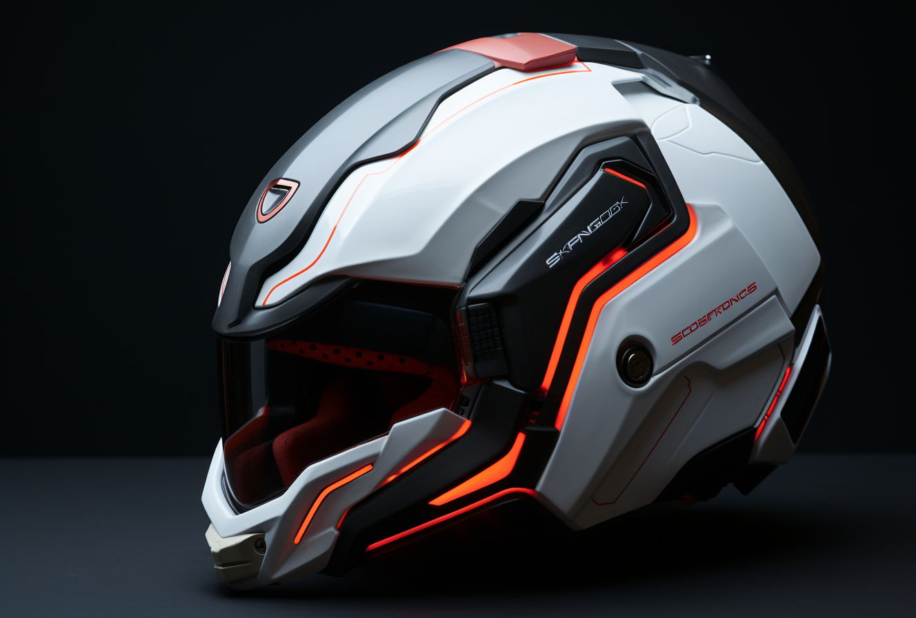 White and Red Electric Motorcycle Helmet