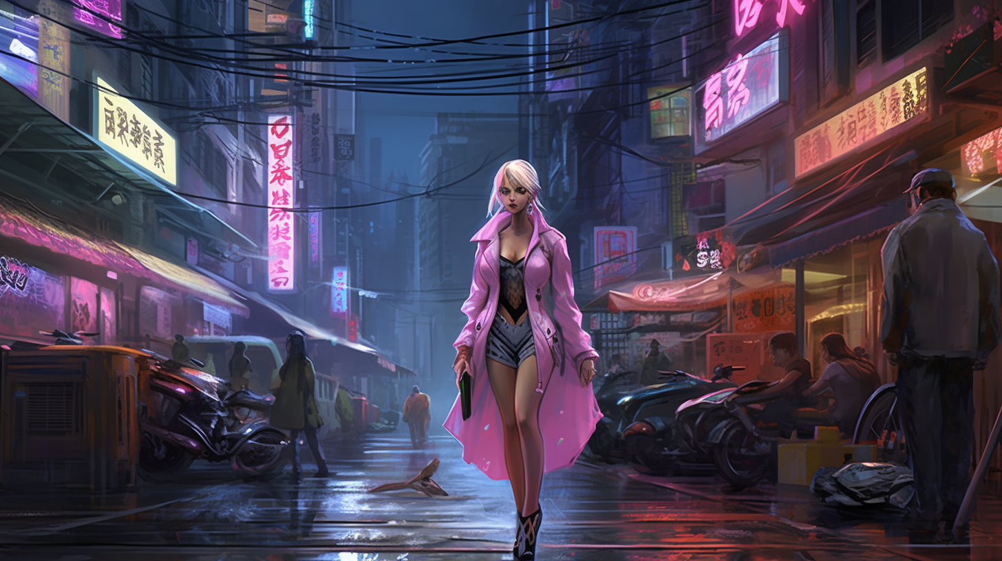 Edgy woman in punk-inspired attire walking through the city