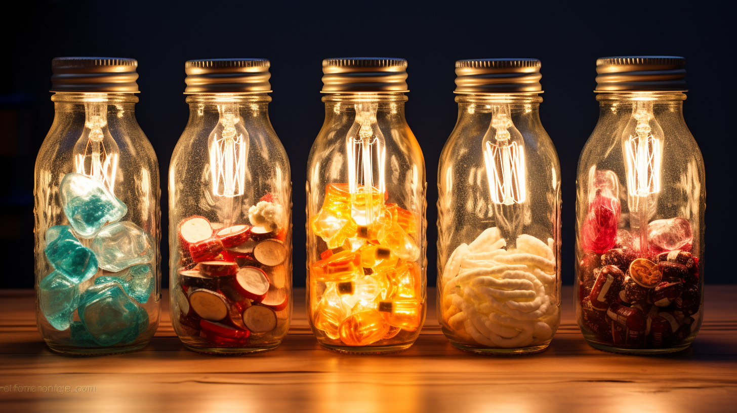 Energy light bulb made from sweets, bottles, and food