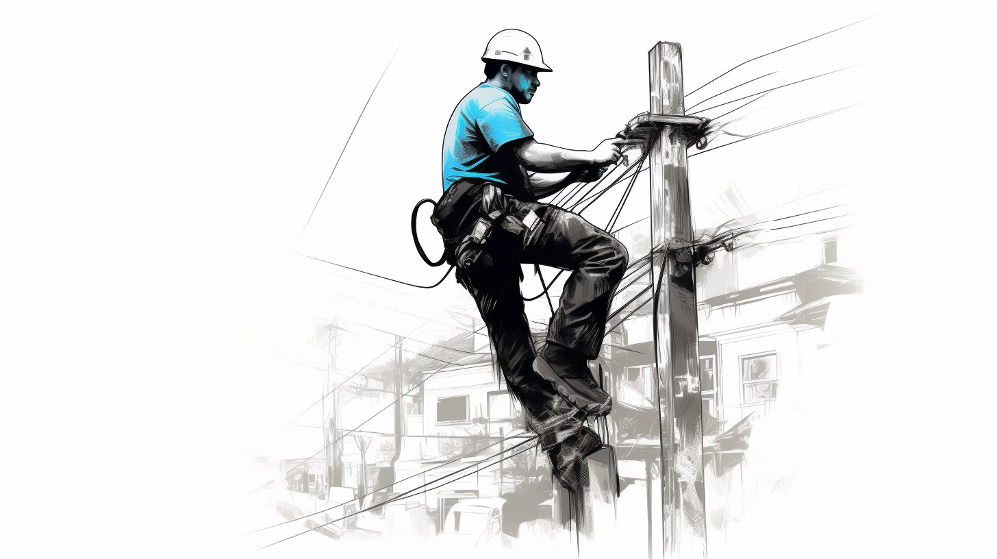 Electrician climbing a pole