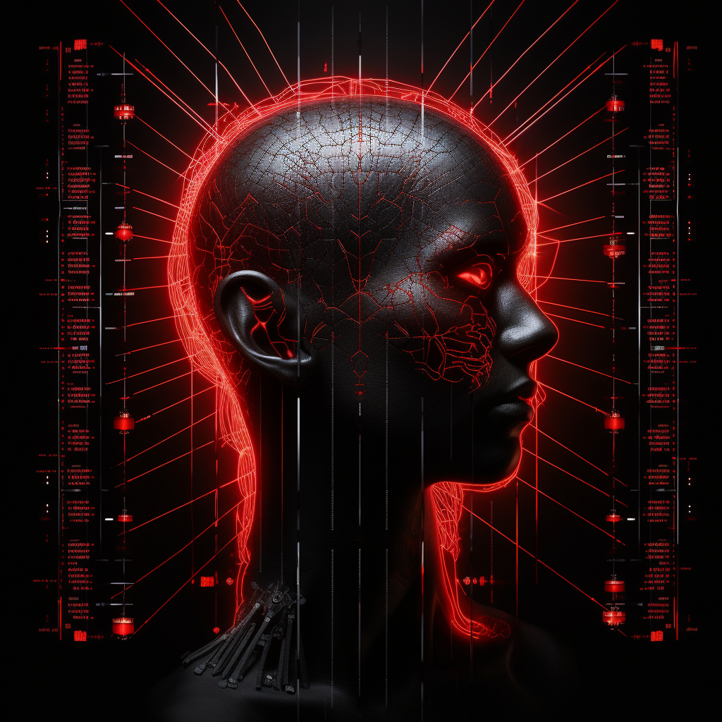 Red electroencephalogram on black background