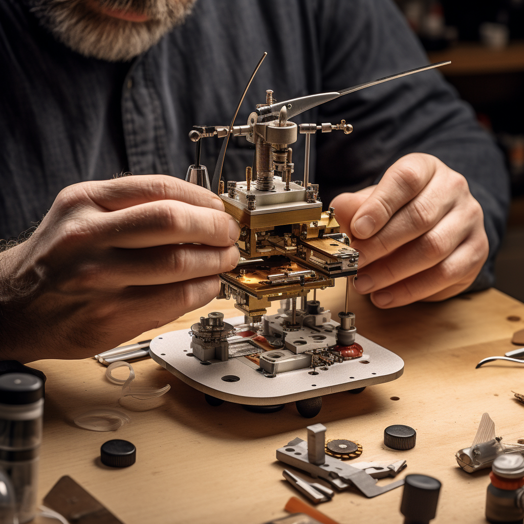 hands assembling electronic model