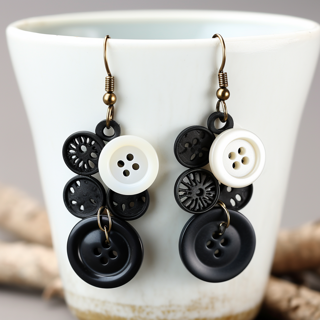 Elegant black glass vintage buttons earrings