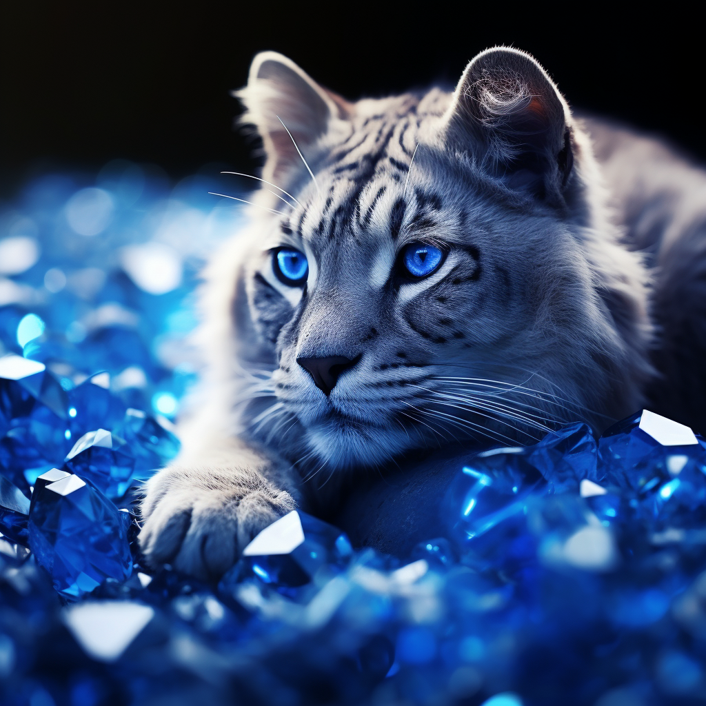 Beautiful blue feline with shining crystals