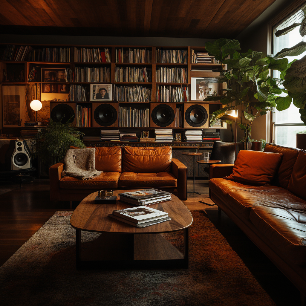 Stylish lounge with vinyl records