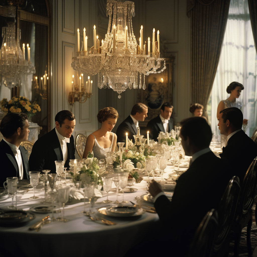 Elegant dining scene with refined couple