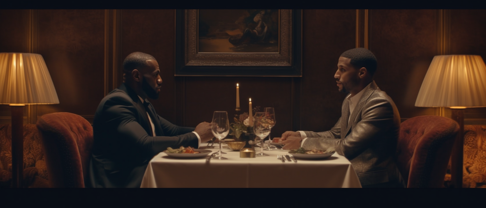 Overhead shot of elegant dinner for two