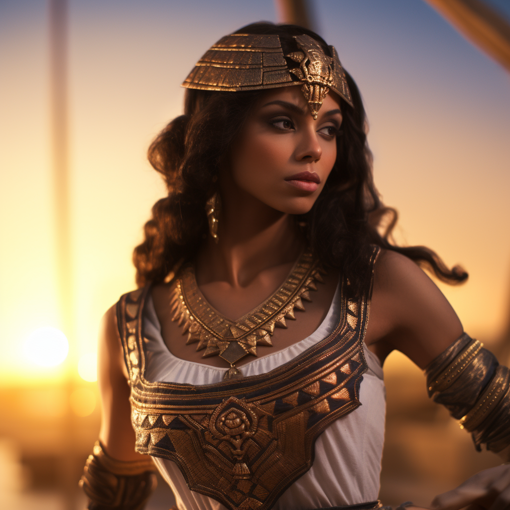 Beautiful Cleopatra in Egyptian attire by the Nile