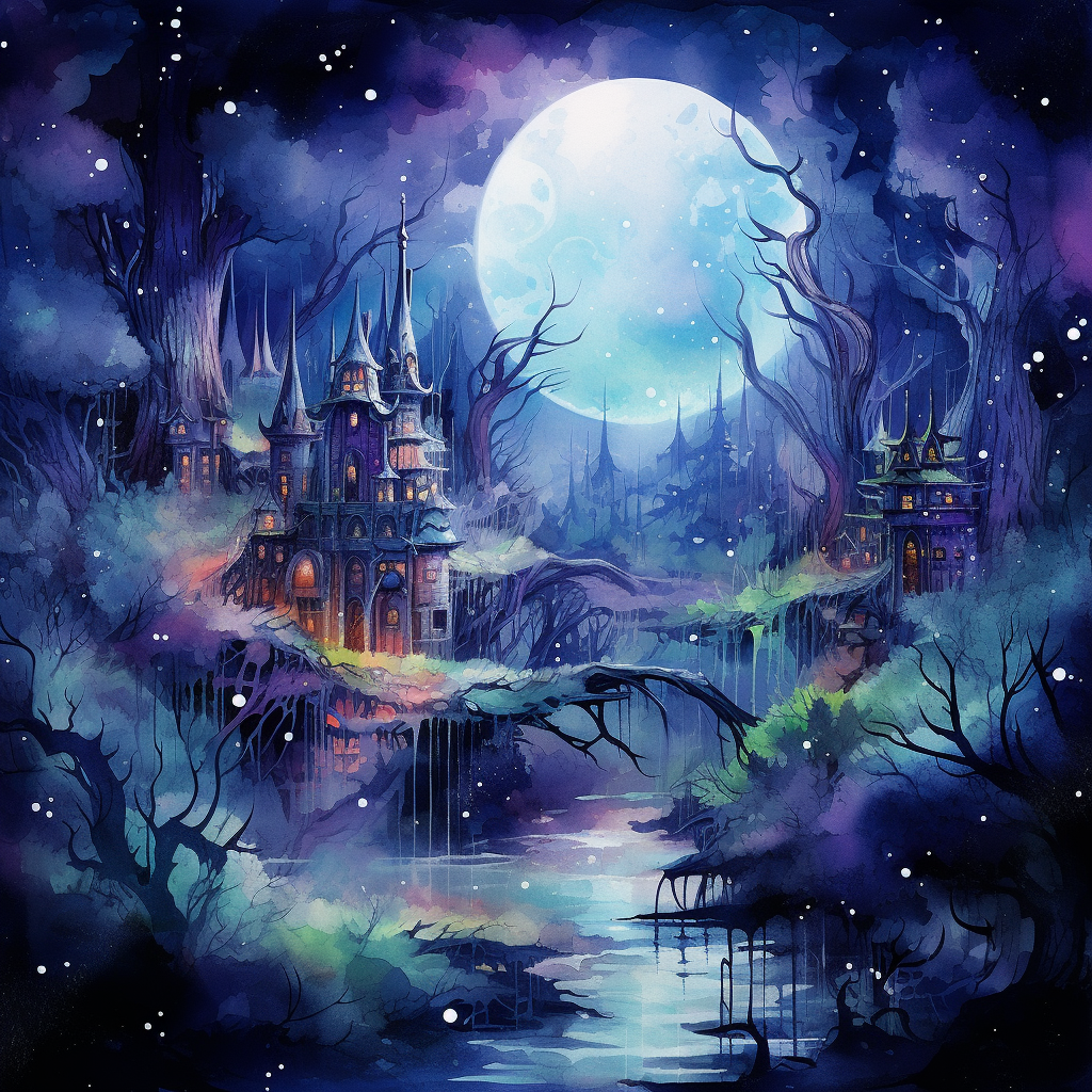 Elves City in Forest at Night